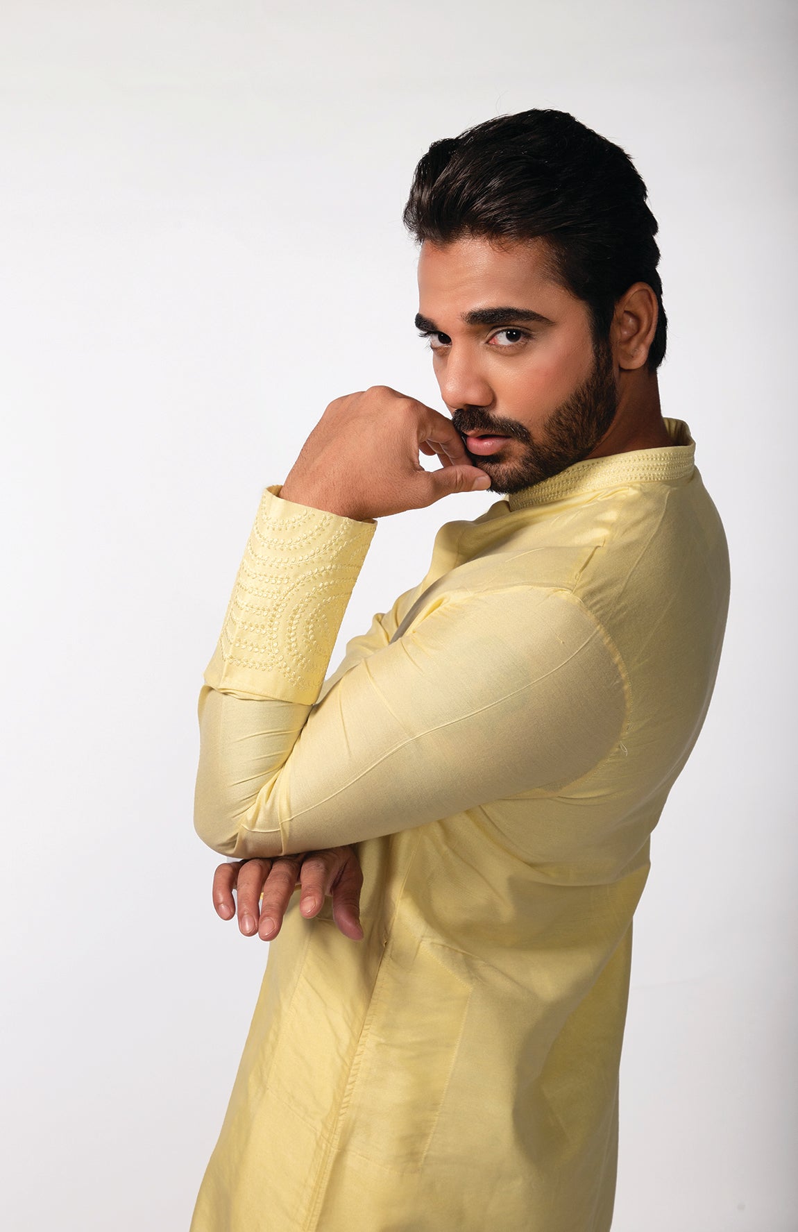 YELLOW SLEEVE EMB KURTA SET