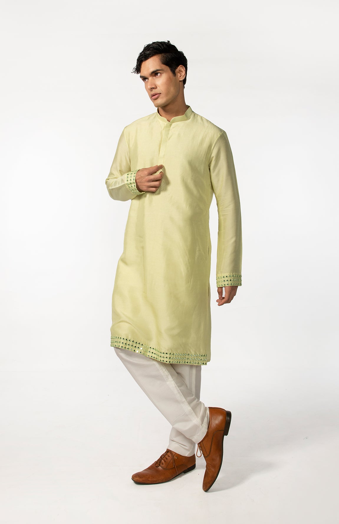 MINT GREEN DOWN PLACEMENT MIRROR KURTA SET