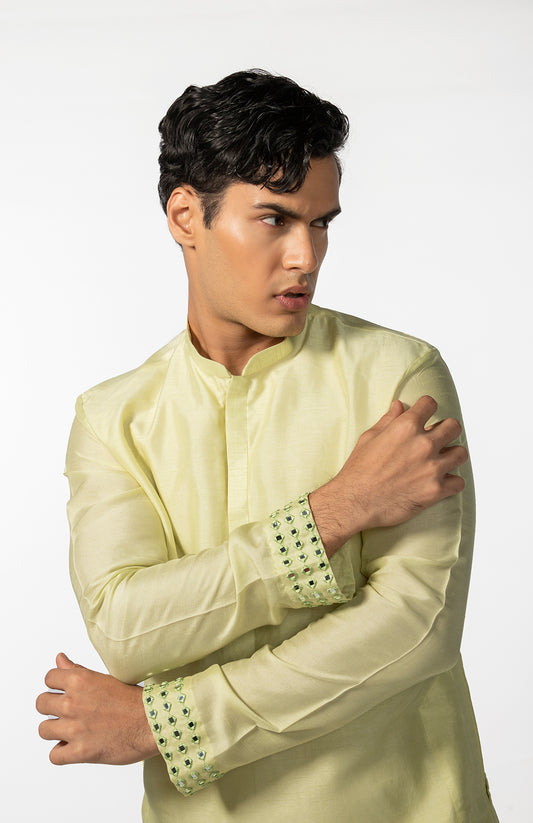 MINT GREEN DOWN PLACEMENT MIRROR KURTA SET
