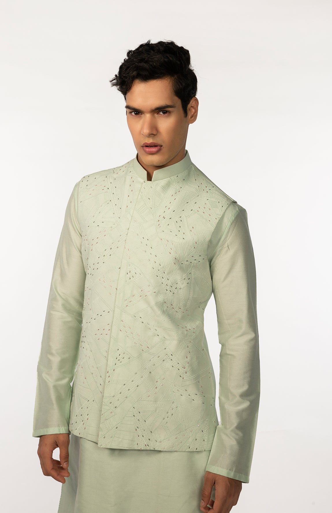 SOOTHING GREEN EMBROIDERED WITH HIGHLIGHTS BUNDI
