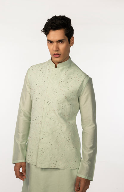 SOOTHING GREEN EMBROIDERED WITH HIGHLIGHTS BUNDI