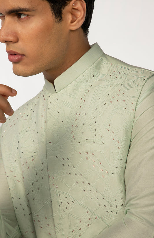 SOOTHING GREEN EMBROIDERED WITH HIGHLIGHTS BUNDI