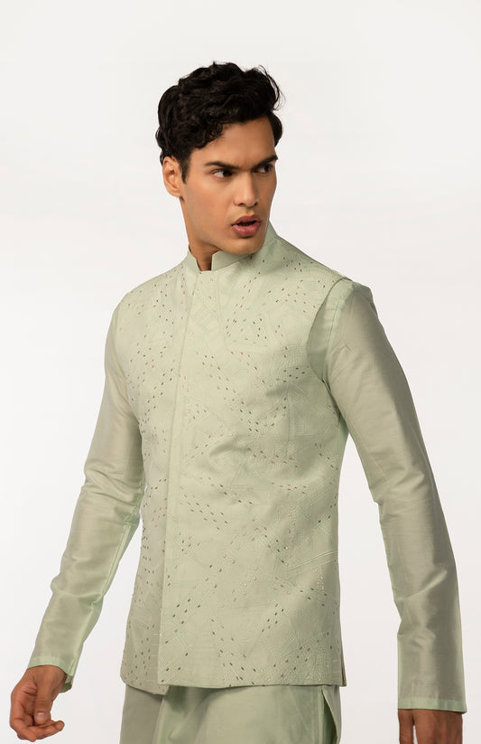 SOOTHING GREEN EMBROIDERED WITH HIGHLIGHTS BUNDI