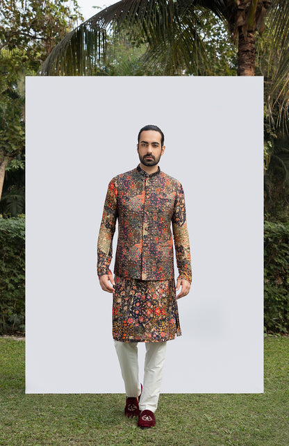BLACK PRINTED MIRRORWORK BUNDI