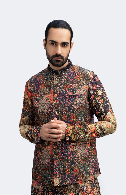 BLACK PRINTED MIRRORWORK BUNDI