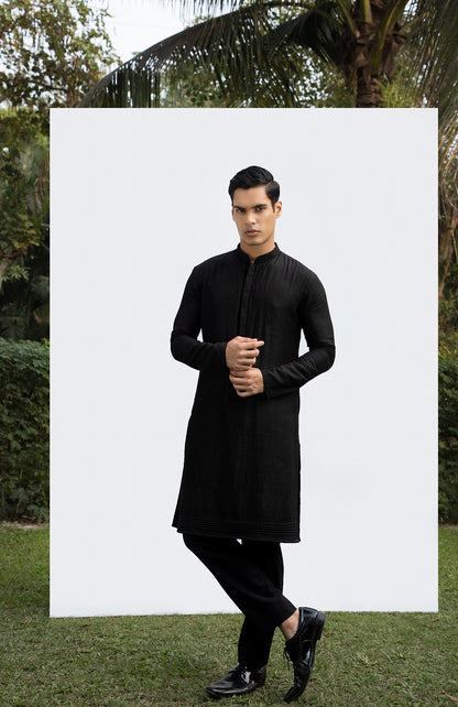 BLACK PINTUCK KURTA SET