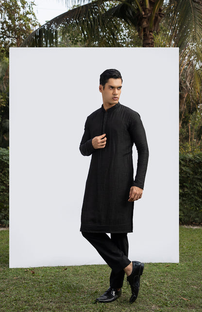 BLACK PINTUCK KURTA SET