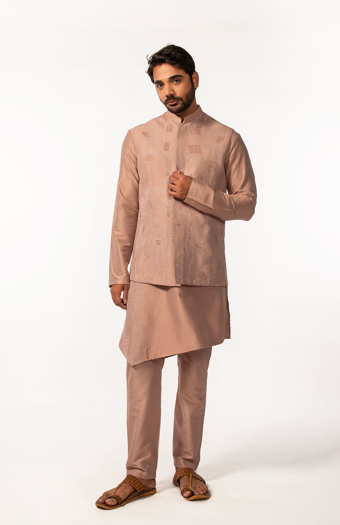 ONION EMBROIDERY BUNDI WITH ONION EMBRIODERY KURTA SET