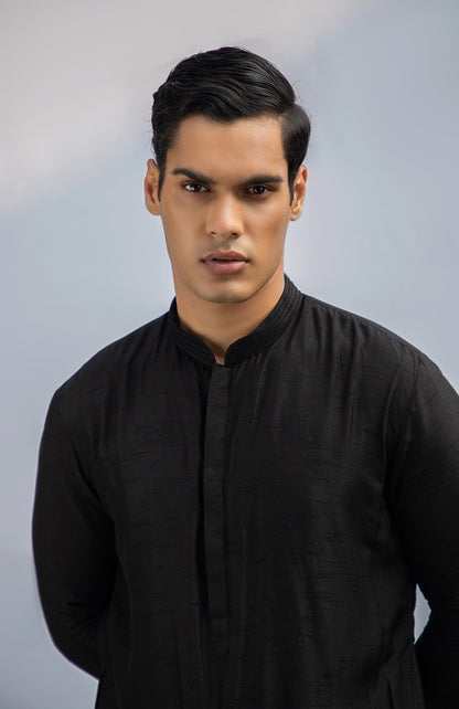 BLACK PINTUCK KURTA SET