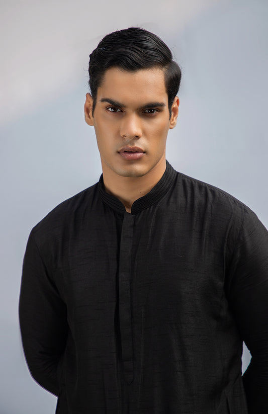 BLACK PINTUCK KURTA SET