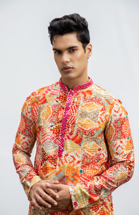 DIAMOND PRINTED MIRROR CHEETA  KURTA SET