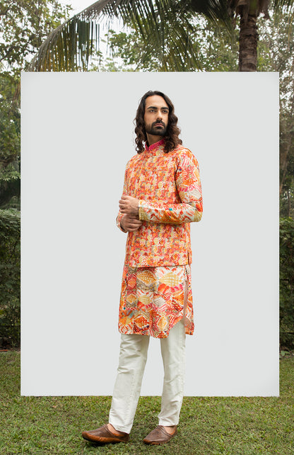 DIAMOND PRINTED MIRROR KURTA SET WITH PRINTED MIRROR BUNDI