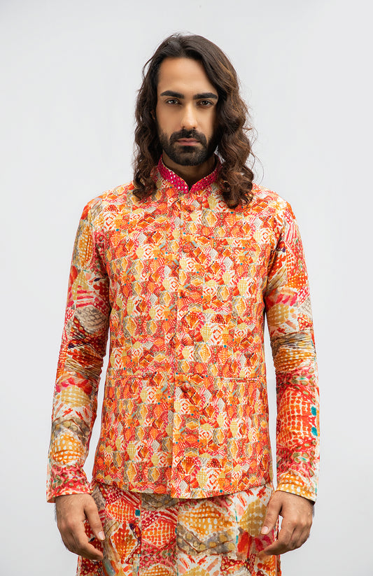 DIAMOND PRINTED MIRROR KURTA SET WITH PRINTED MIRROR BUNDI