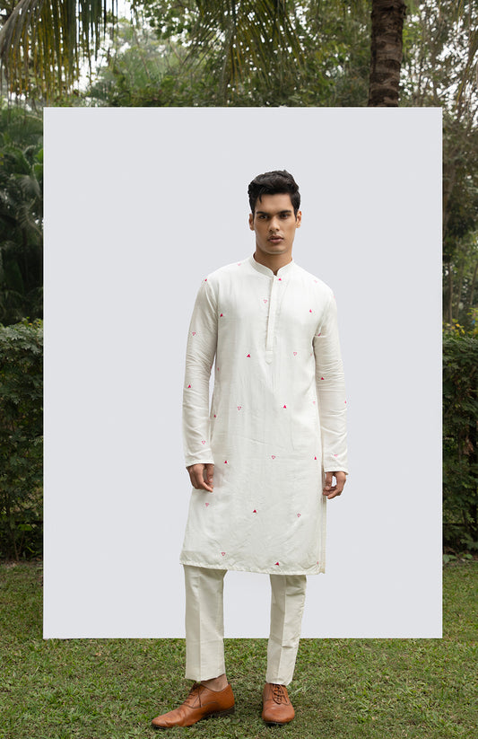 IVORY KURTA WITH HOT PINK MOTIF KURTA SET