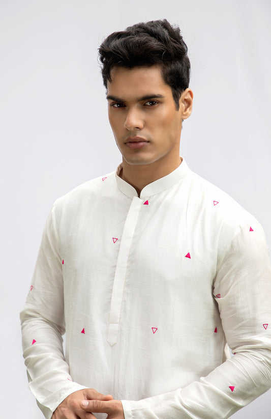 IVORY KURTA WITH HOT PINK MOTIF KURTA SET