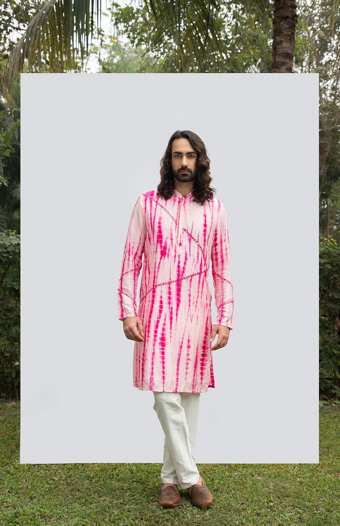 HOT PINK TYE DYE MIRROR KURTA SET