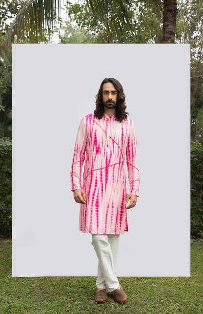 HOT PINK TYE DYE MIRROR KURTA SET
