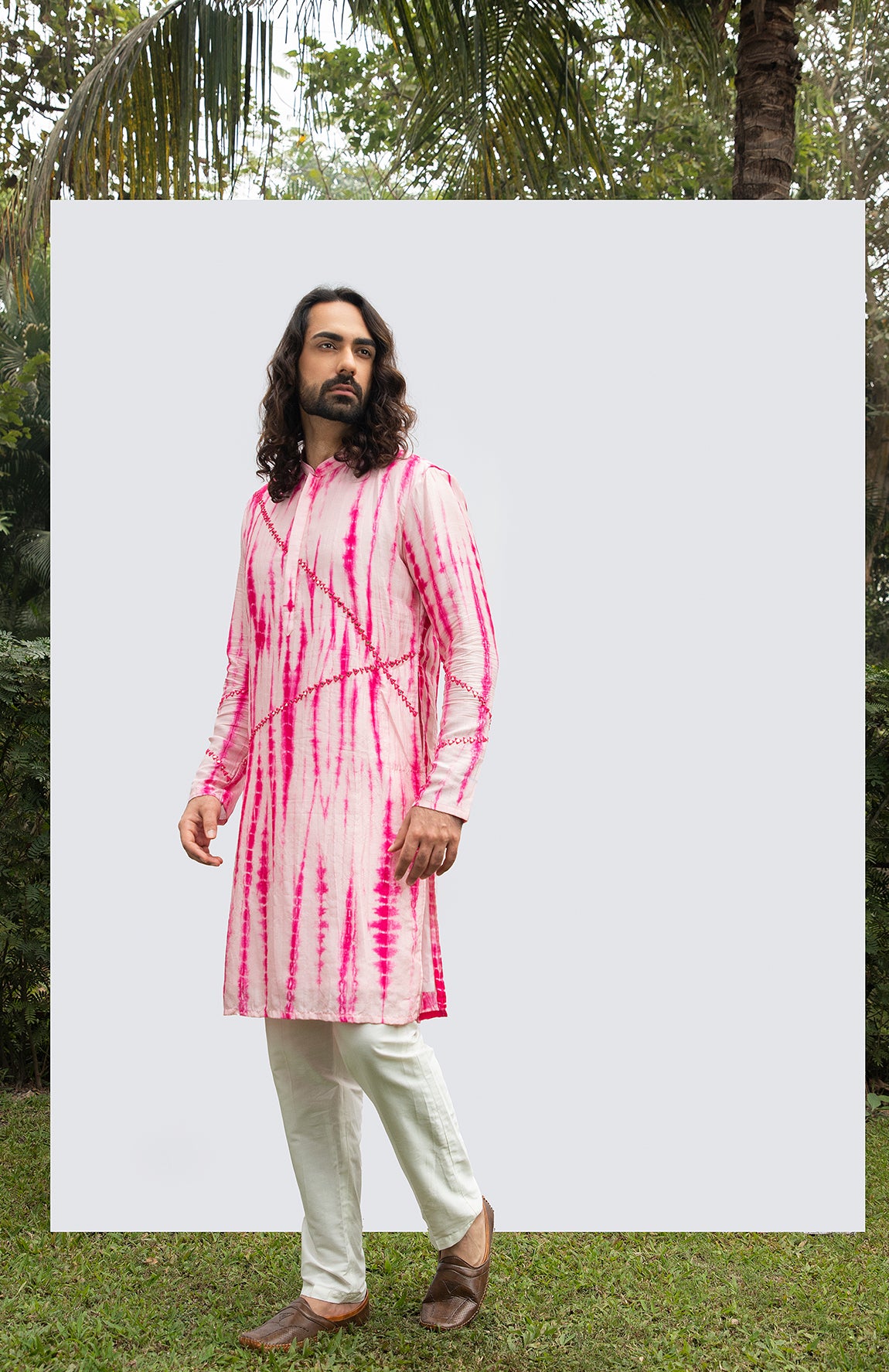 HOT PINK TYE DYE MIRROR KURTA SET