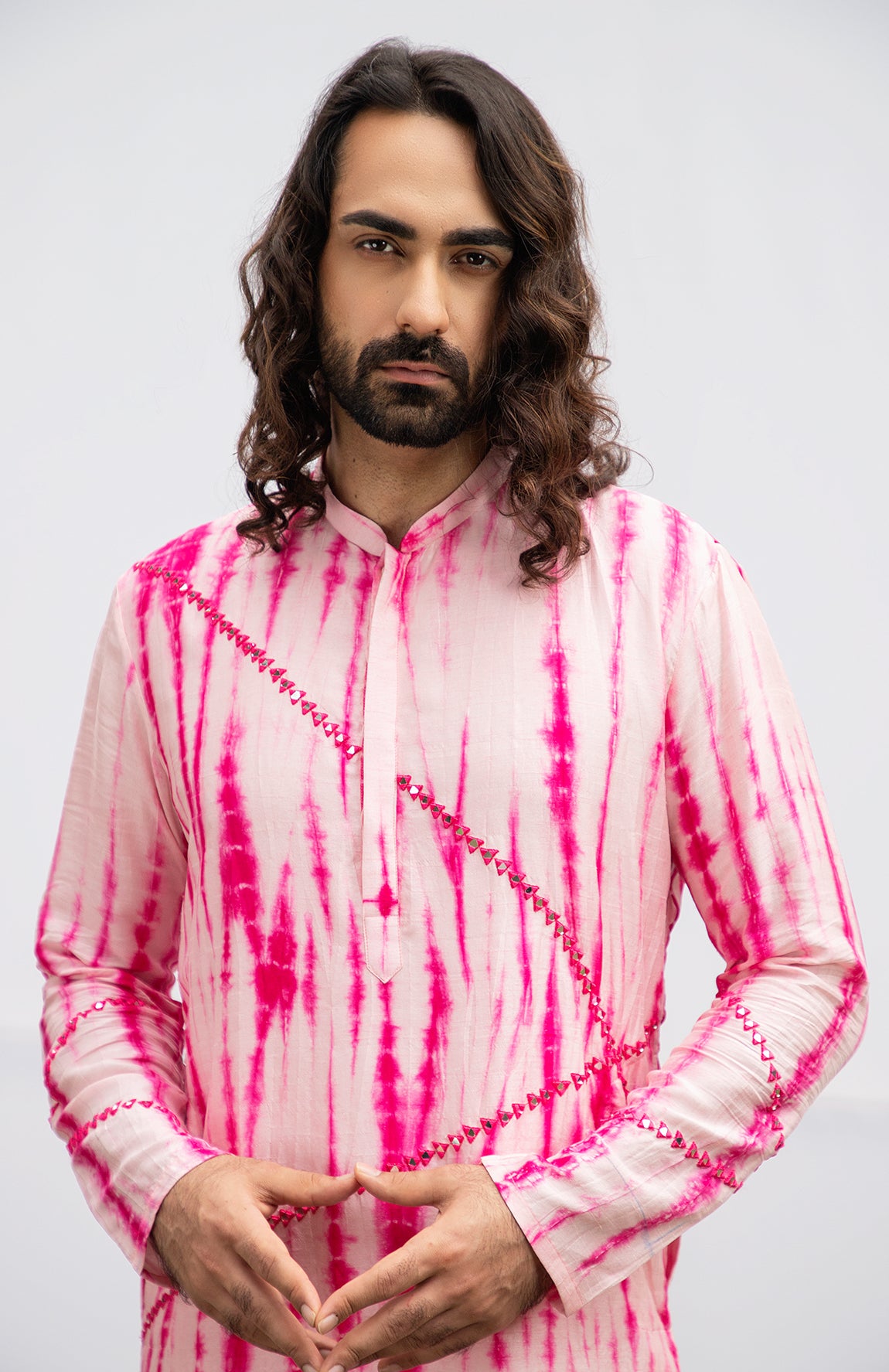 HOT PINK TYE DYE MIRROR KURTA SET