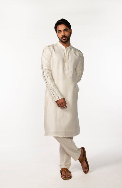 IVORY SLEEVE EMBROIDERED MIRROR KURTA