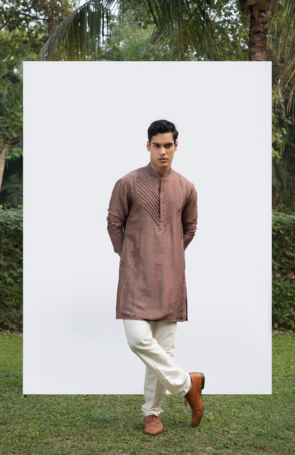 BROWN PINTUCK KURTA SET
