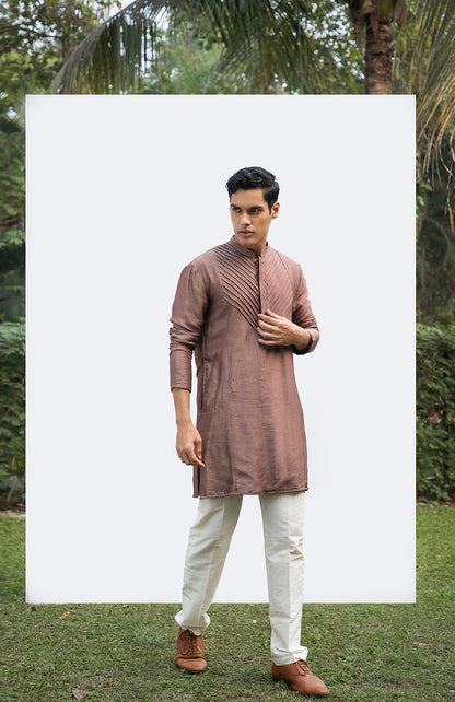 BROWN PINTUCK KURTA SET