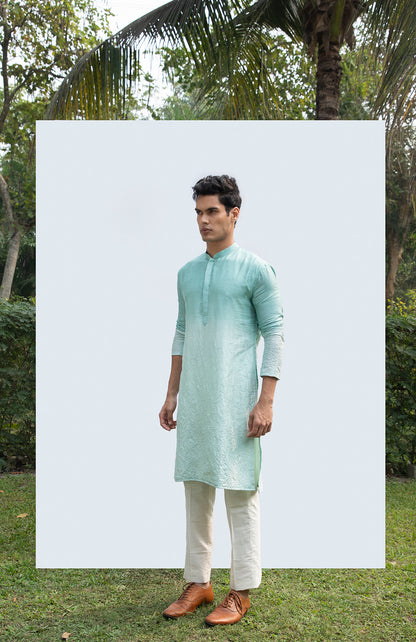 AQUA SHADED ABSTRACT KURTA SET