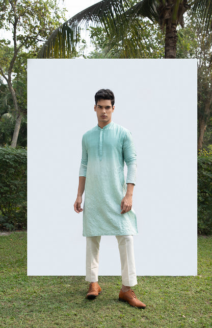 AQUA SHADED ABSTRACT KURTA SET