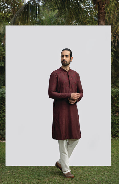 WINE EMBELLISHED KURTA SET