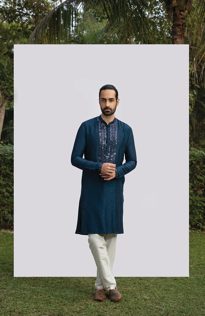 NAVY BLUE HEAVY MIRROR KURTA SET