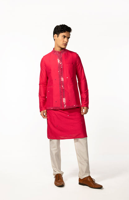 HOTPINK MIRROR BUNDI WITH HOTPINK MIRROR KURTA SET