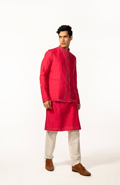HOTPINK MIRROR BUNDI WITH HOTPINK MIRROR KURTA SET