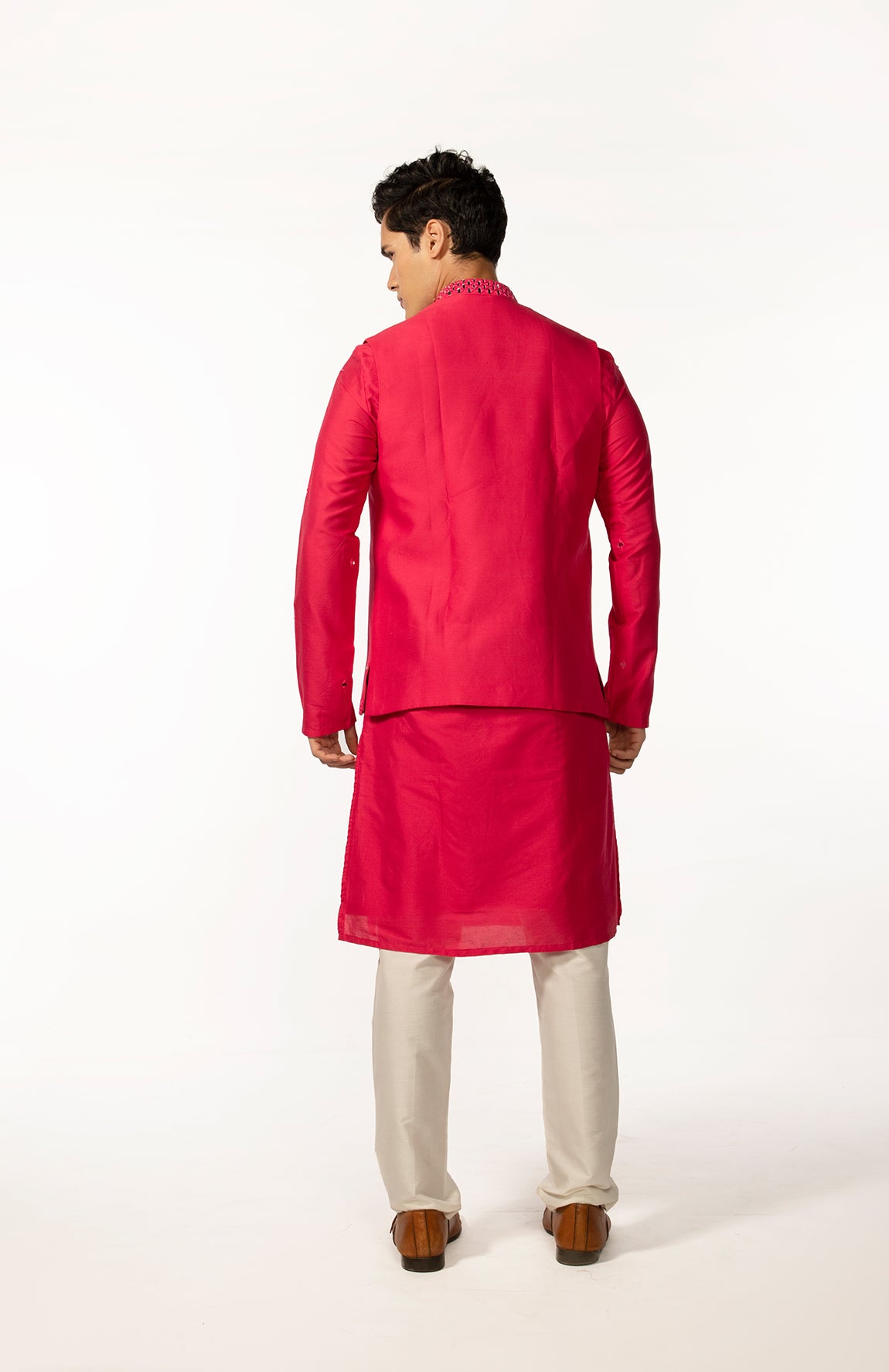 HOTPINK MIRROR BUNDI WITH HOTPINK MIRROR KURTA SET