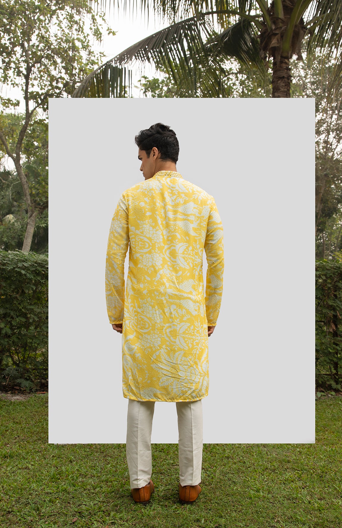 YELLOW PRINT MIRROR KURTA SET