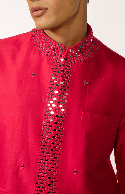 HOTPINK MIRROR BUNDI WITH HOTPINK MIRROR KURTA SET