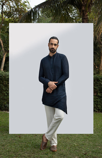 NAVY BLUE ASYMMETRICAL KURTA SET