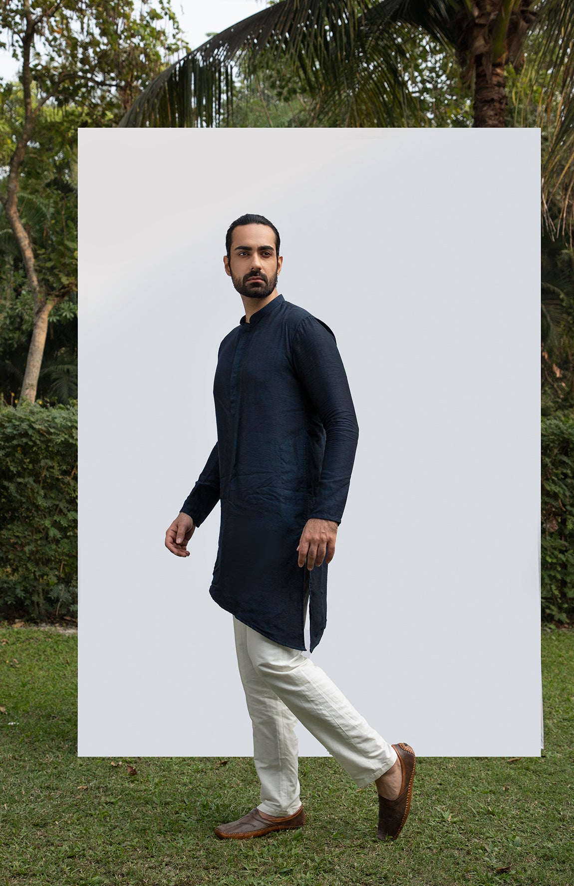 NAVY BLUE ASYMMETRICAL KURTA SET