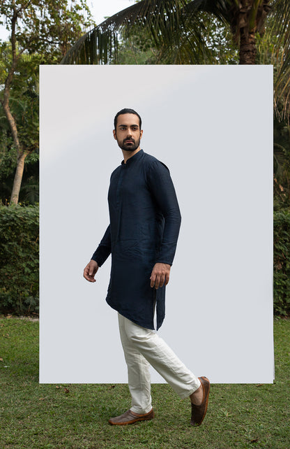 NAVY BLUE ASYMMETRICAL KURTA SET