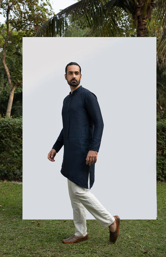 NAVY BLUE ASYMMETRICAL KURTA SET