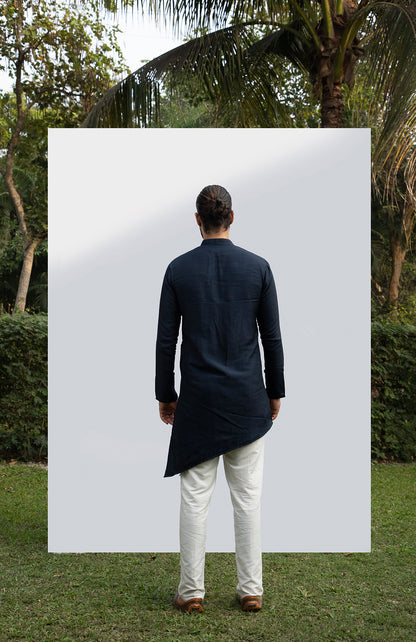 NAVY BLUE ASYMMETRICAL KURTA SET