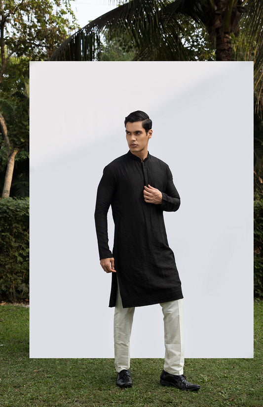 BLACK PINTUCK KURTA SET