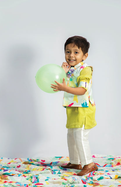 KIDS ABTRACT PRINT KURTA WITH BUNDI SET