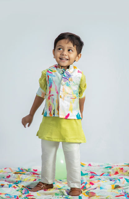 KIDS ABTRACT PRINT KURTA WITH BUNDI SET
