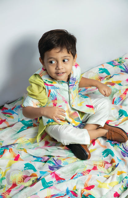 KIDS ABTRACT PRINT KURTA WITH BUNDI SET