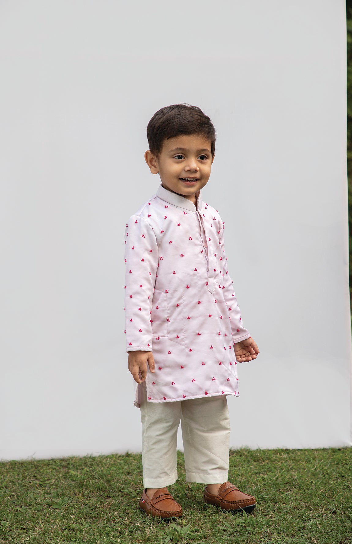 KIDS BABYPINK KNOTS KURTA SET