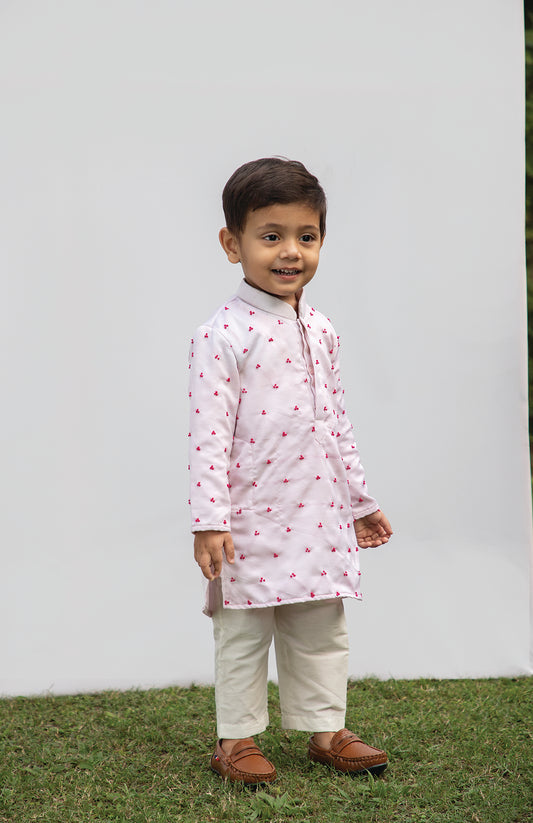 KIDS BABYPINK KNOTS KURTA SET