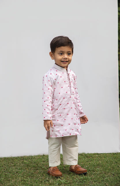 KIDS PINK KNOTS KURTA WITH BUNDI SET