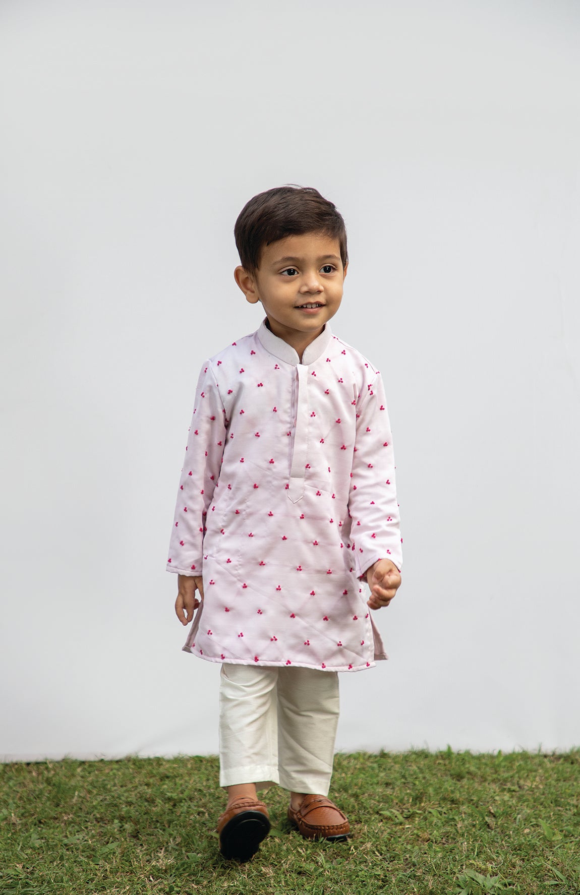 KIDS PINK KNOTS KURTA WITH BUNDI SET