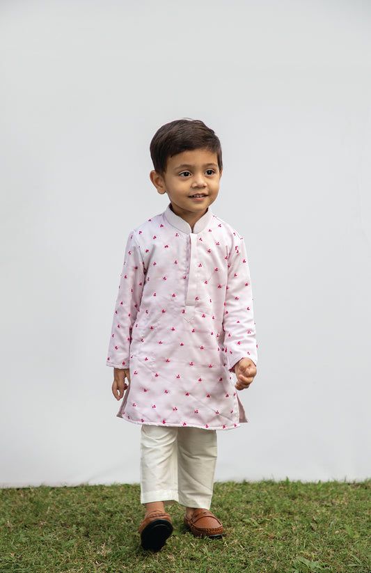 KIDS PINK KNOTS KURTA WITH BUNDI SET