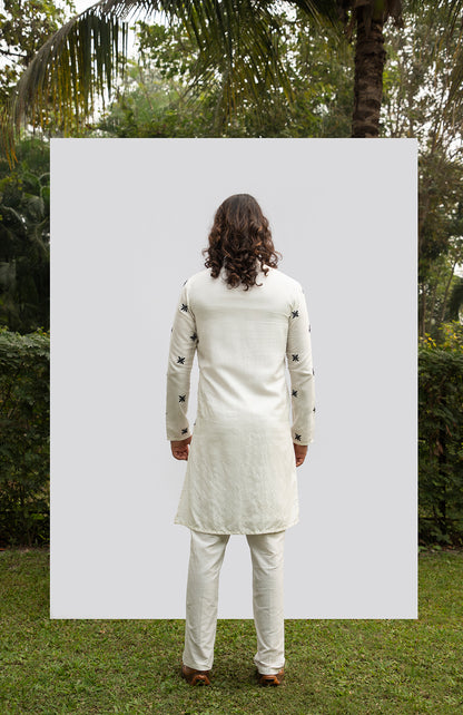 IVORY KURTA WITH BLACK MOTIF KURTA SET